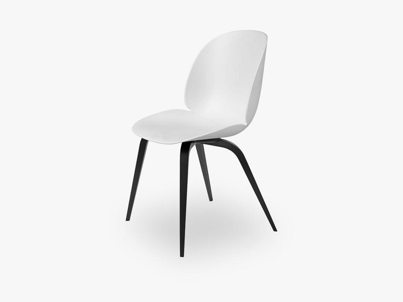 Beetle Dining Chair - Un-upholstered Black Stained Beech base, White shell