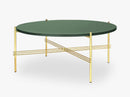 TS Coffee Table - Dia 80 Brass base, glass dusty green top