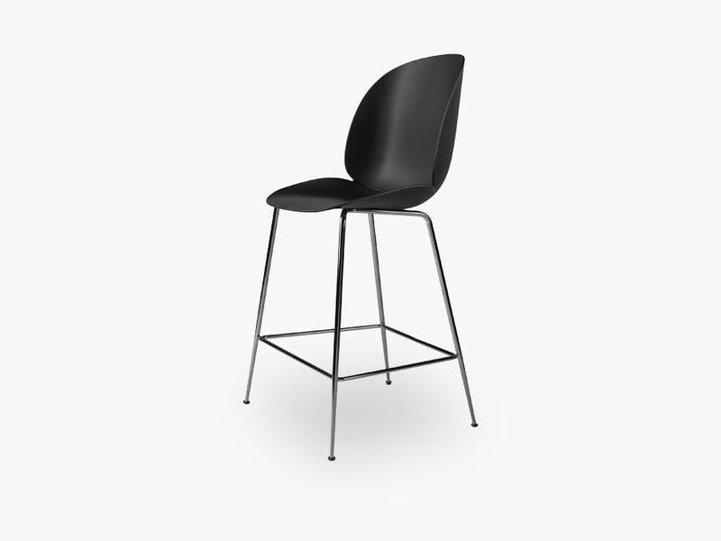 Beetle Counter Chair - Un-upholstered - 64 cm Conic Black Chrome base, Black shell