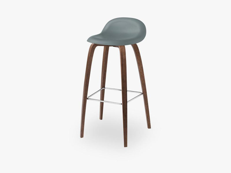 3D Bar Stool - Un-upholstered - 75 cm American Walnut base, Rainy Grey shell