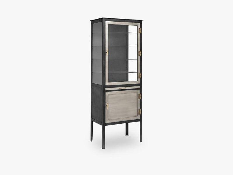 Glass cabinet w/2 doors, iron, grey