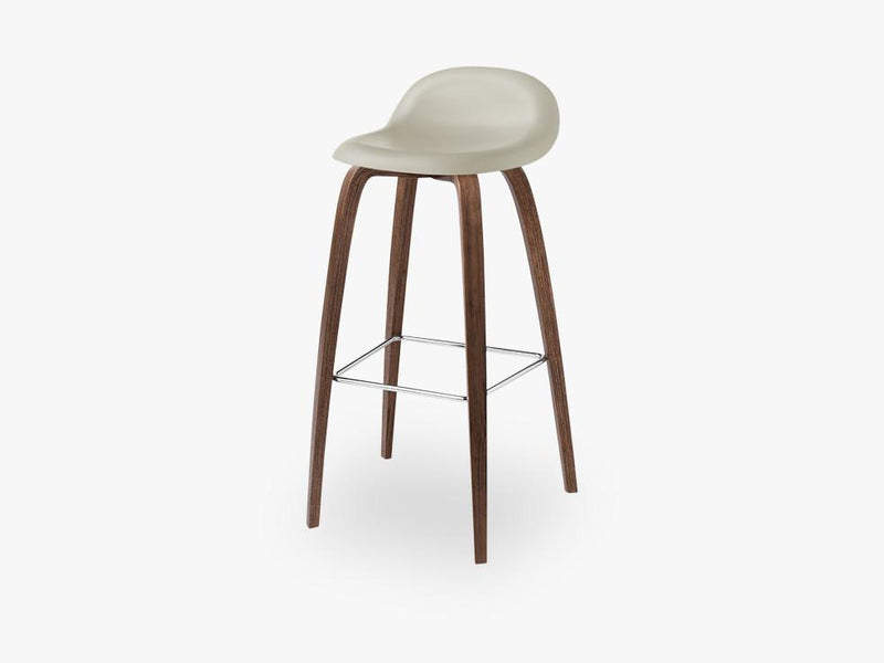 3D Bar Stool - Un-upholstered - 75 cm American Walnut base, Moon Grey shell