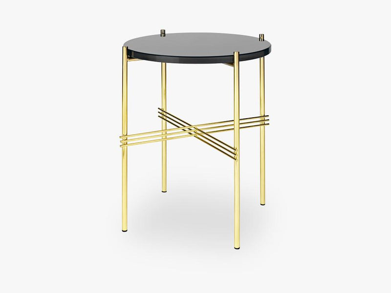 TS Coffee Table - Dia 40 Brass base, glass Graphite Black top