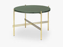 TS Coffee Table - Dia 55 Brass base, glass dusty green top