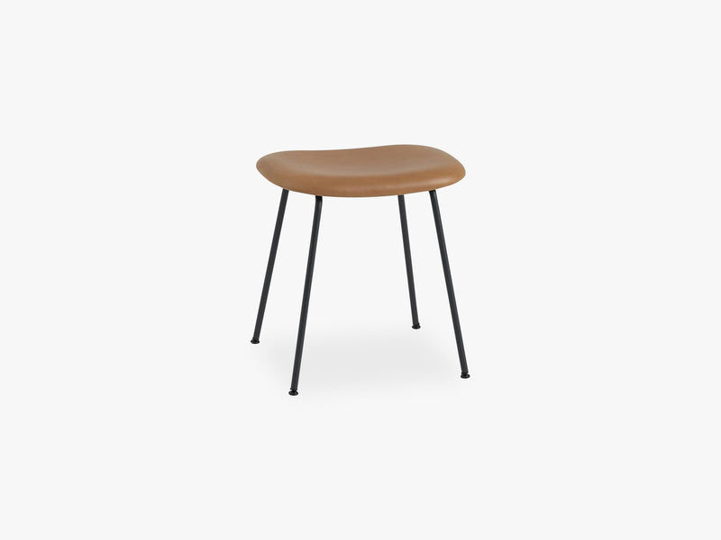 Fiber Stool - Tube Base H: 45 Cm, Silk Leather - Cognac/Black