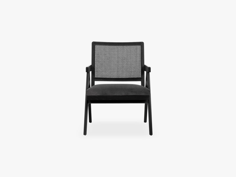 Wickerwork chair - black w grey velvet