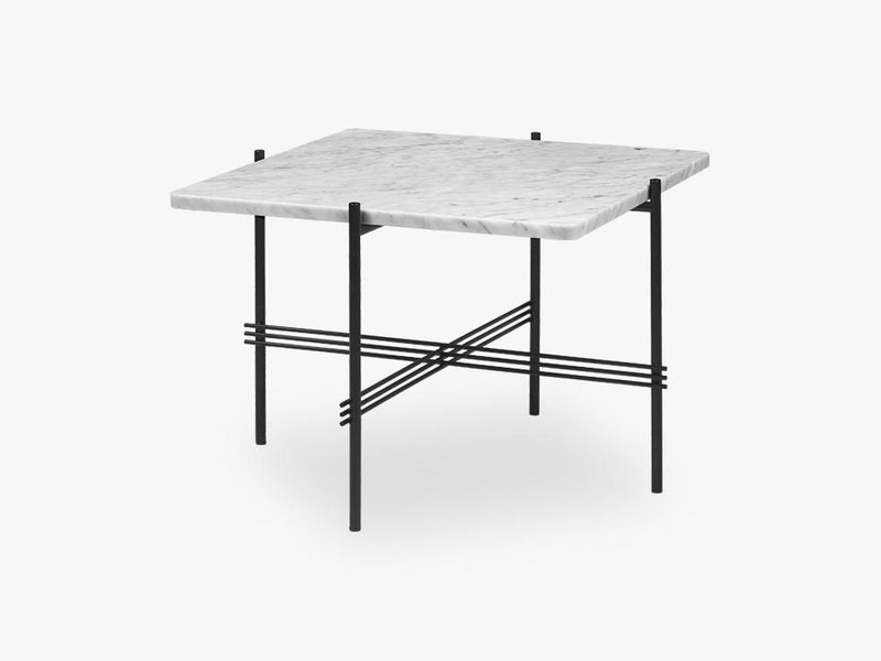 TS Coffee Table  Square black base, Marble White top 55cm