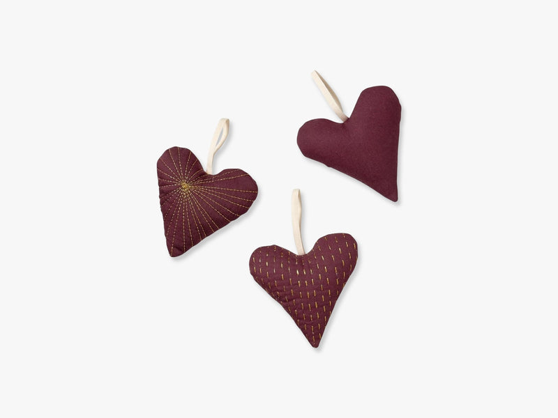 Decorative Hearts Set of 3, Bordeaux