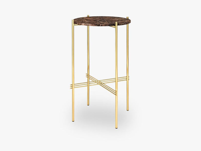 TS Console - Round - Dia 40 Brass base, marble brown top