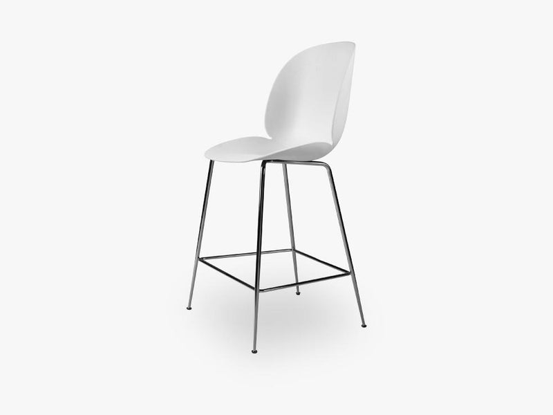 Beetle Counter Chair - Un-upholstered - 64 cm Conic Black Chrome base, White shell