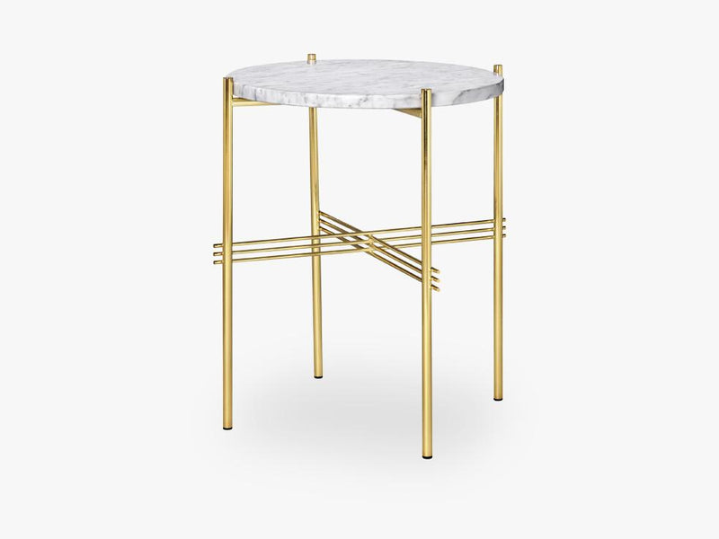 TS Coffee Table - Dia 40 Brass base, marble white top