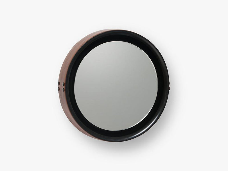 Sophie Mirror - Small Ø42, Black Stained mango wood with brown leather rim