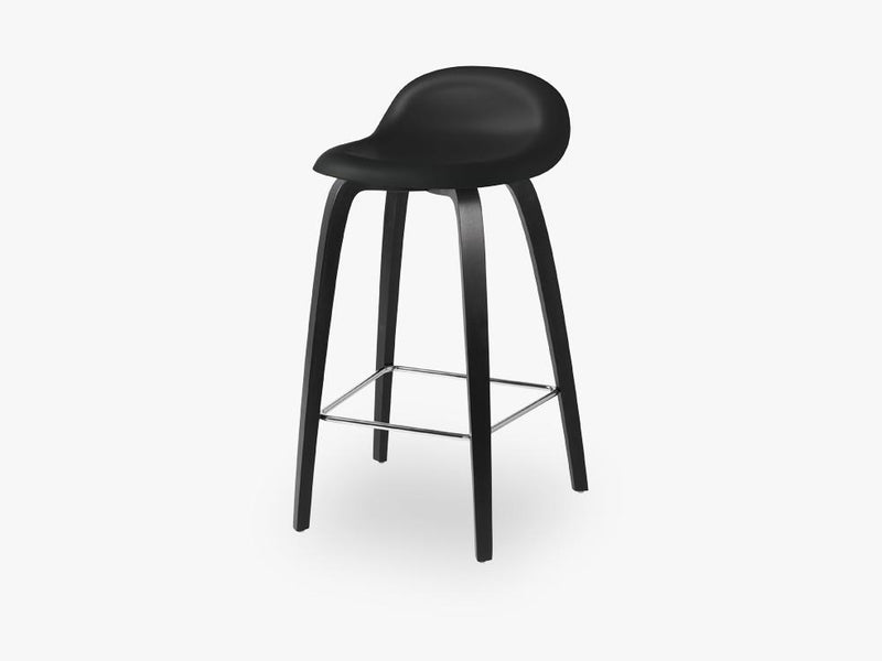 3D Counter Stool - Un-upholstered - 65 cm Black Stained Beech base, Midnight Black shell