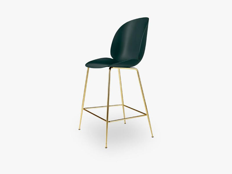 Beetle Counter Chair - Un-upholstered - 64 cm Conic Brass base, Green shell